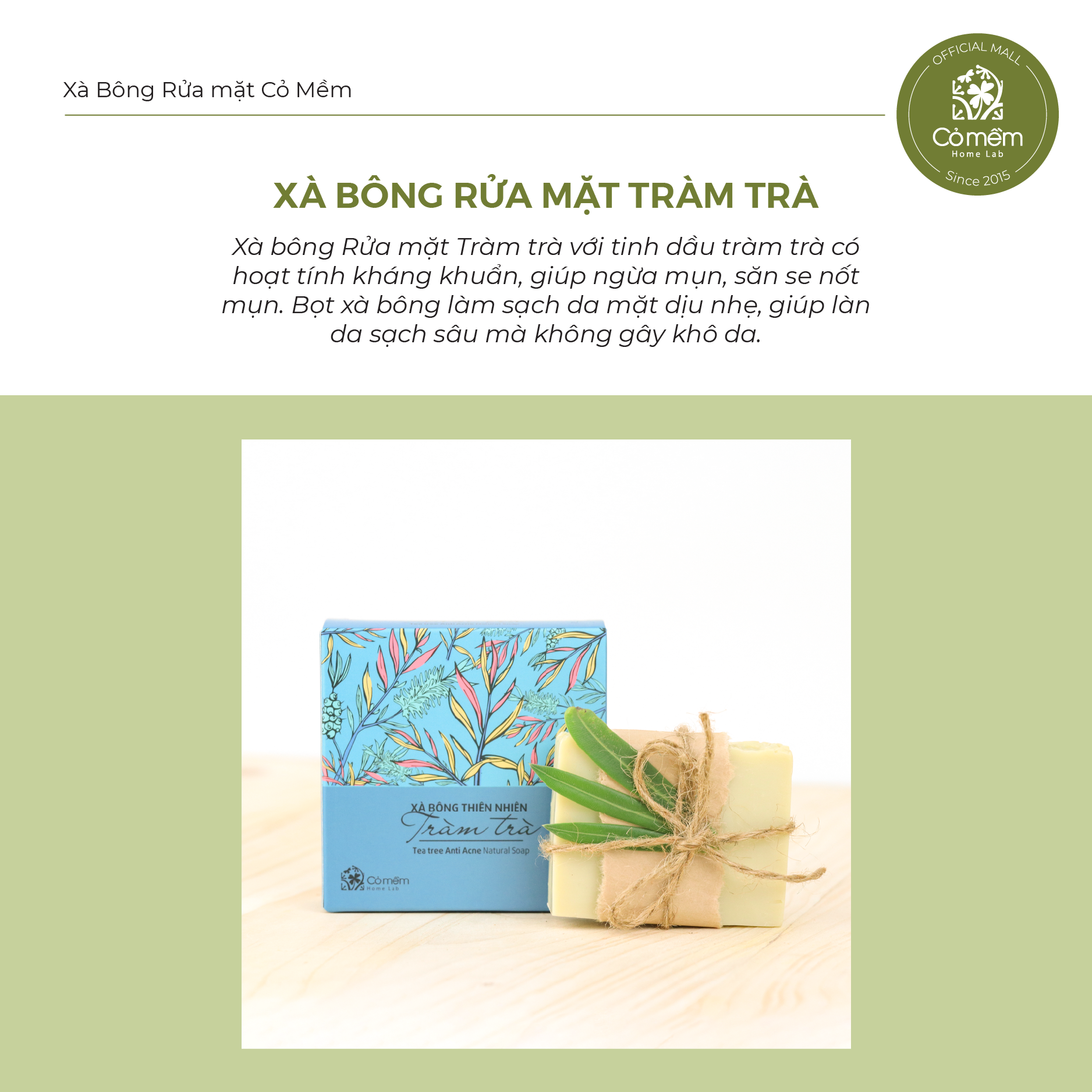 Xà Bông Rửa Mặt Cỏ Mềm Gấc nghệ/Tràm trà 90g