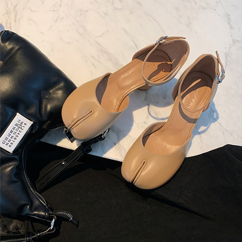 Korean Style Mary Jane Shoes Chunky Heel Low Heel Shoes Fashion Split-Toe Shoes Matching Dress 5cm