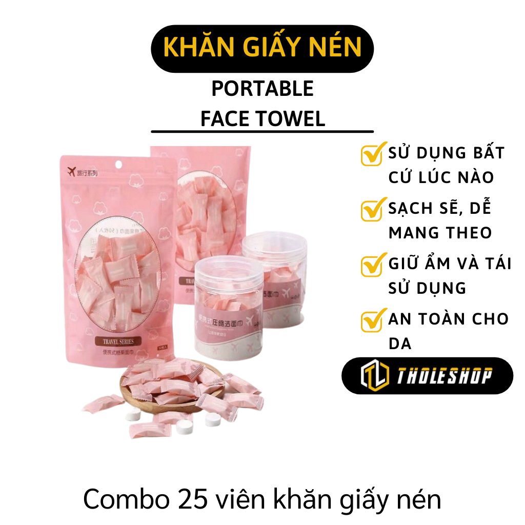 Khăn Nén - Combo 25 Viên Khăn Giấy Nén Du Lịch Hình Viên Kẹo - Khăn Mặt Dùng 1 Lần - Khăn Du Lịch 4524