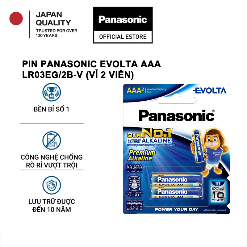 Vỉ 2 viên Pin Panasonic Evolta AAA LR03EG/2B-V – Hàng Chính Hãng