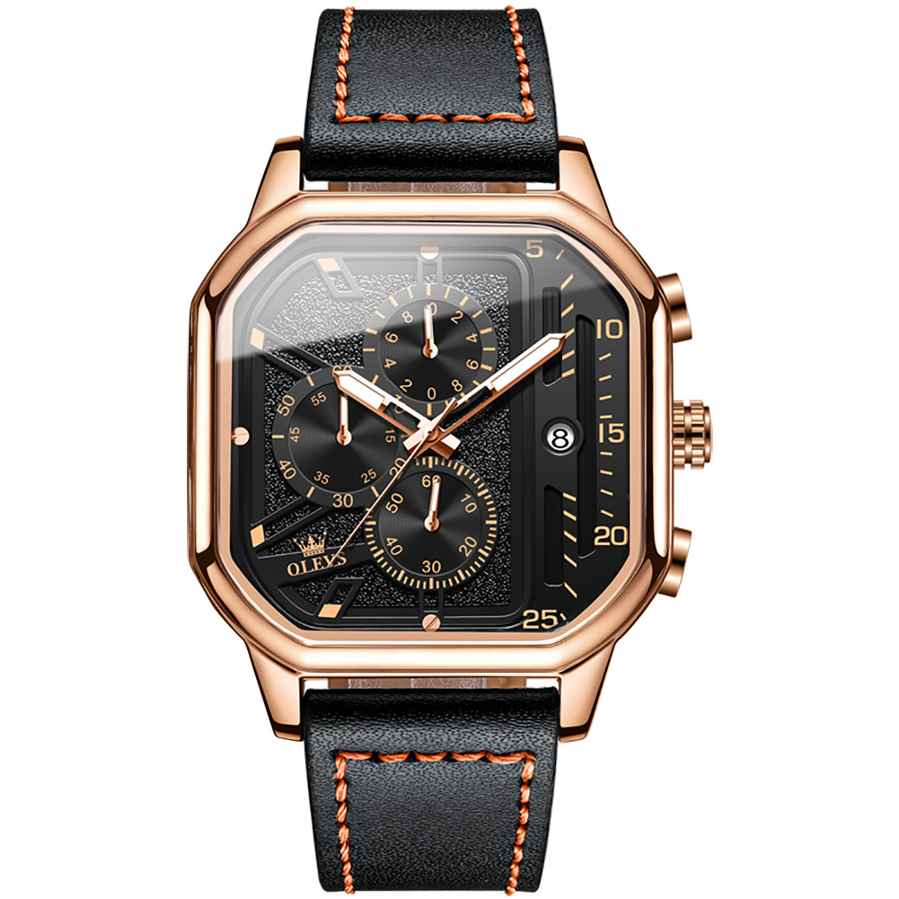 OLEVS 9950 Waterproof Men Wristwatch Sport Quartz Genuine Leather Band Watches For Men Luminous Chronograph Calendar