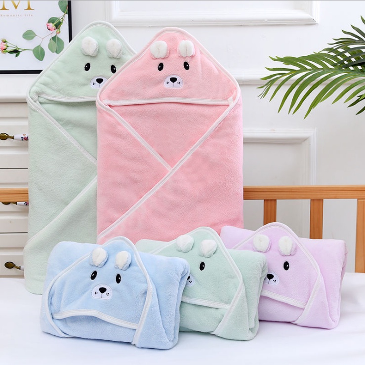 Chăn ủ quấn bé sơ sinh mùa đông hình thú có mũ 80x80cm u02