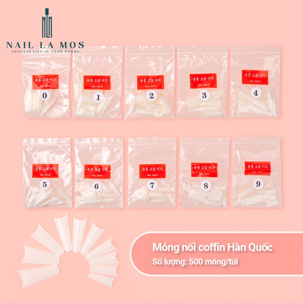 Móng tip Hàn, móng nối hàn không khấc, túi 500 móng đắp gel, đắp bột