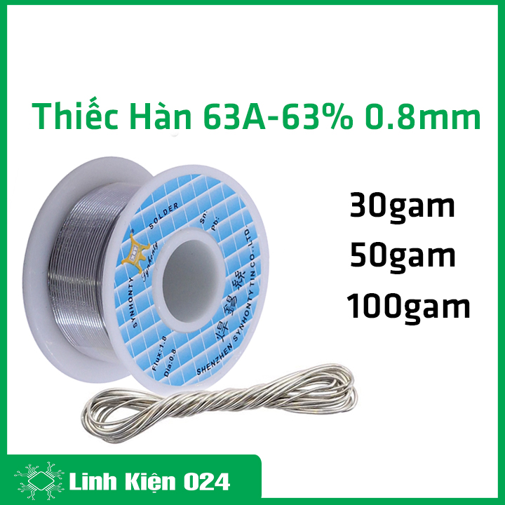Thiếc hàn 63A-63% 0.8mm mối hàn chắc và bóng cuộn 30g/50g/100g