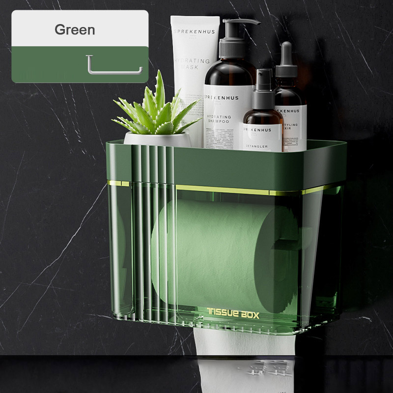 Roll paper box Light luxury transparent waterproof toilet paper roll paper box Bathroom toilet perforation-free wall hanging paper towel towel box