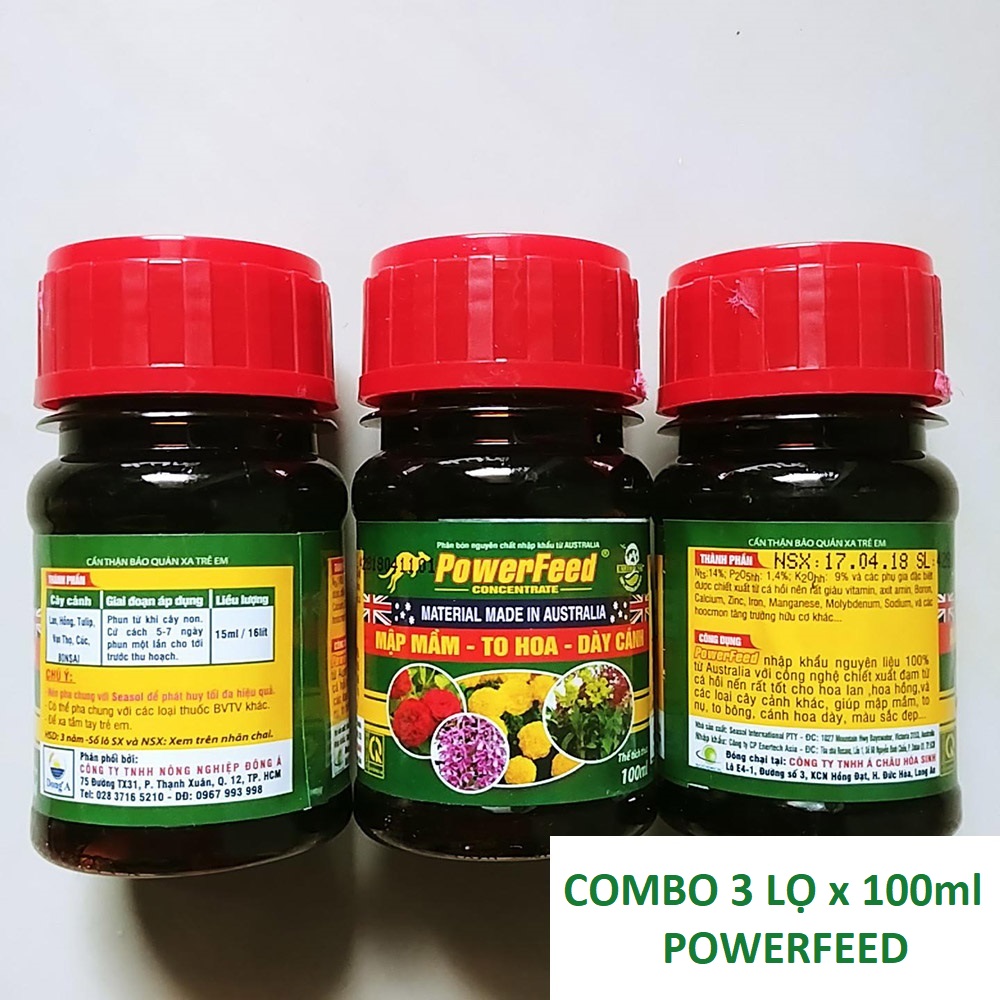 Combo 3 chai phân bón đạm cá Power Feed nhập khẩu Úc 100ml - Siêu đẻ nhánh cho hoa hồng, hoa lan, sứ