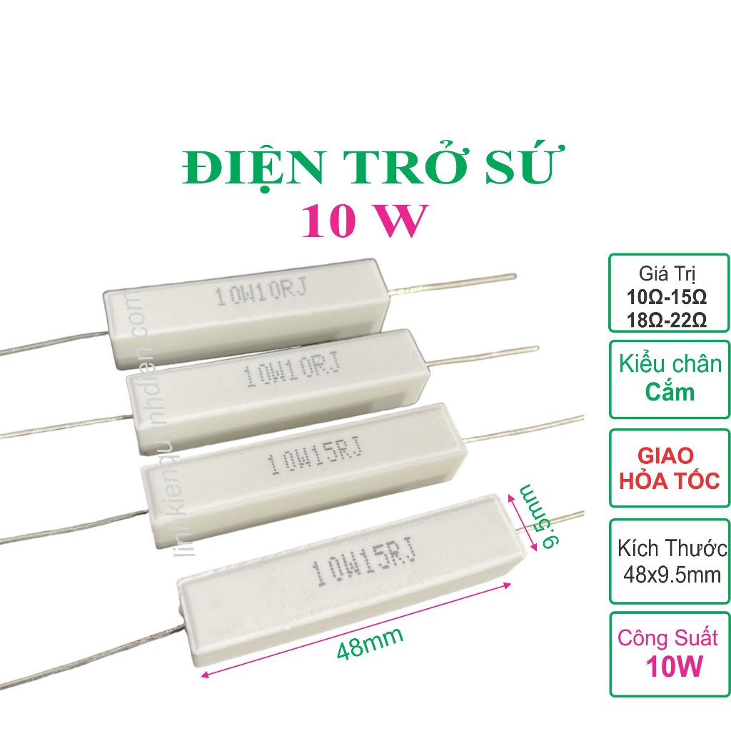 Combo 5 con điện trở sứ 10w - linh kiện điện tử quỳnh diễn