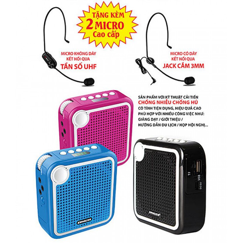 Micro trợ giảng không dây sunrise sm-918, máy trợ giảng thiết kế nhỏ gọn, màu sắc bắt mắt, thích hợp cho đi làm, buôn bán, dạy học, bh 1 năm, 1 đổi 1