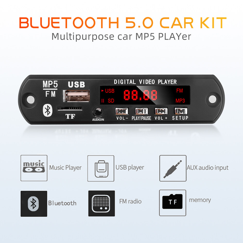 Bo Mạch Giải Mã MP5 Bluetooth 5.0 5V 12V USB Không Dây U Đĩa TF MP3 WAV AUX FM Radio Mô-đun Giải Mã Âm Thanh Có Điều Khiển Từ Xa
