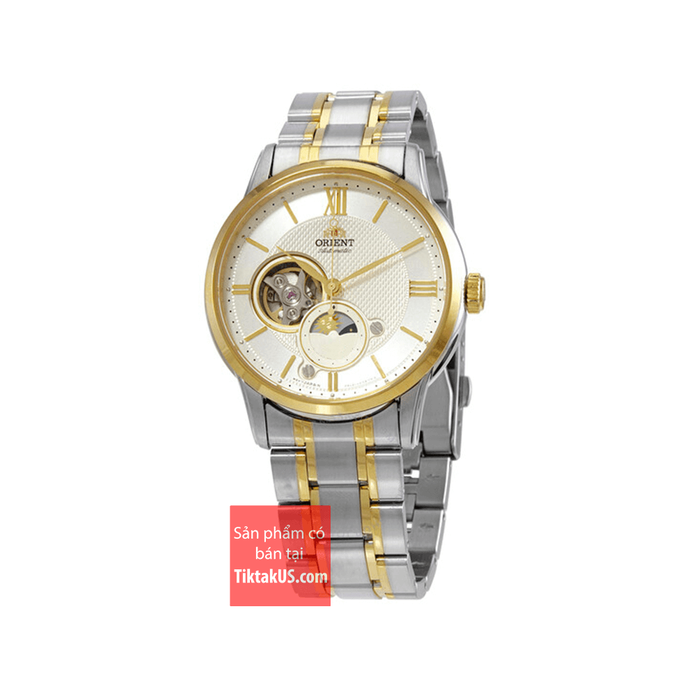 Đồng hồ đeo tay nam Orient Sun and Moon Open heart RA-AS0007S10B dây thép kính sapphire size 42mm máy Automatic