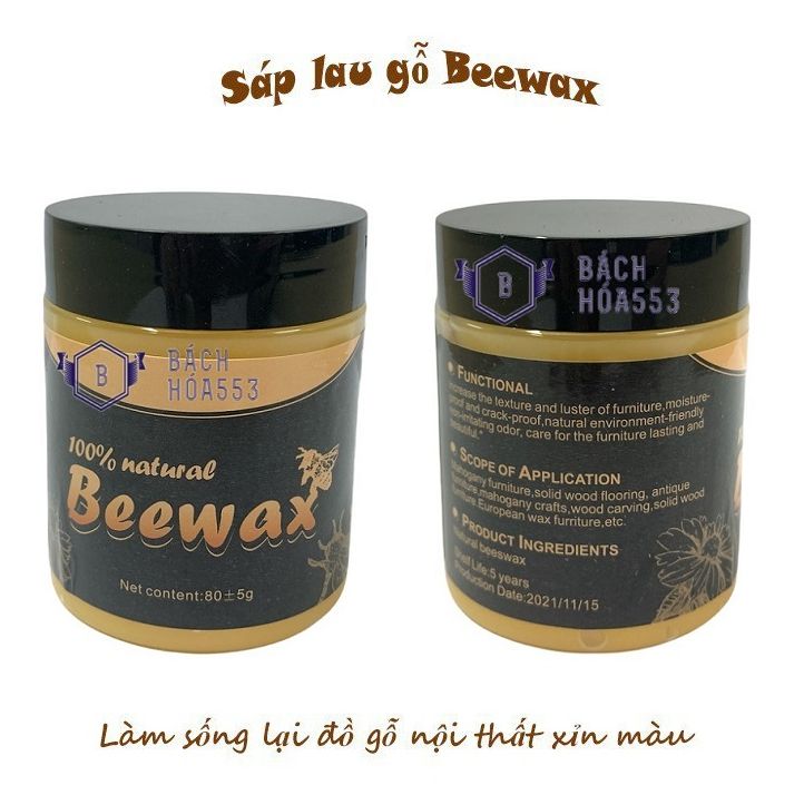 [Hoàn Tiền 10%] Sáp đánh bóng đồ gỗ Beewax 80g - Sáp đánh bóng gỗ - Sáp ong đánh bóng gỗ - Sáp đánh bóng gỗ con ong BH989