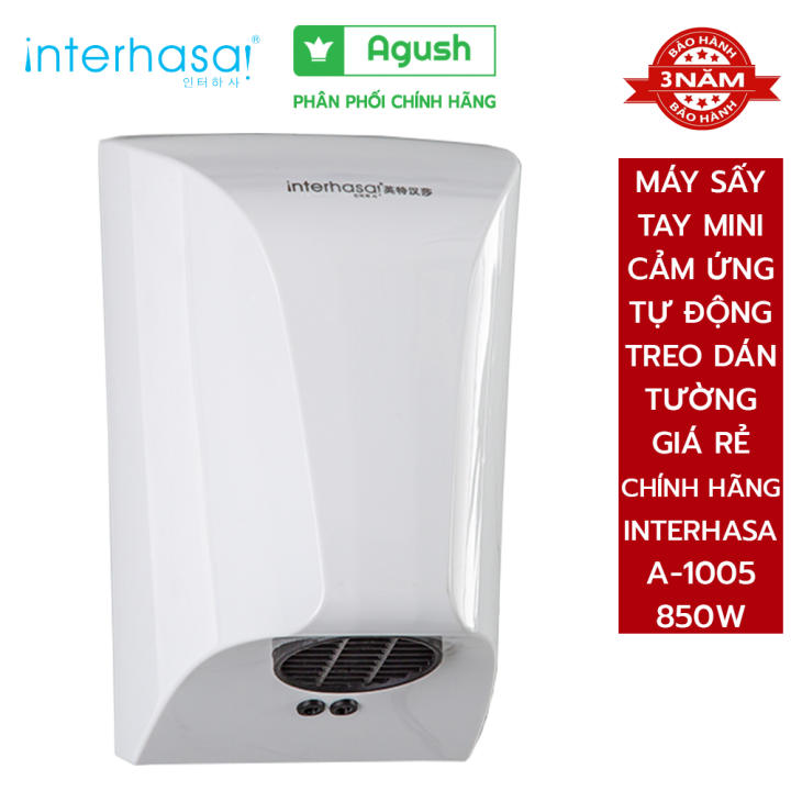 Máy sấy tay cảm ứng tự động mini hand dryer INTERHASA A-1005 850w nhập khẩu chính hãng dán treo tường cảm biến hồng ngoại nhạy hơ thổi hong khô tay...