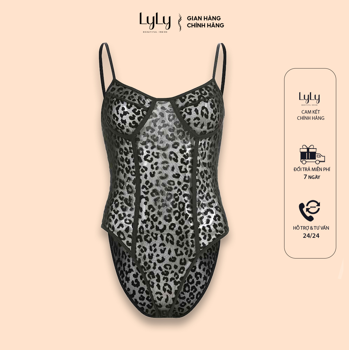 Bodysuit nữ Lyly Lorem Jum20 hai dây da báo đen có khuy đáy sexy