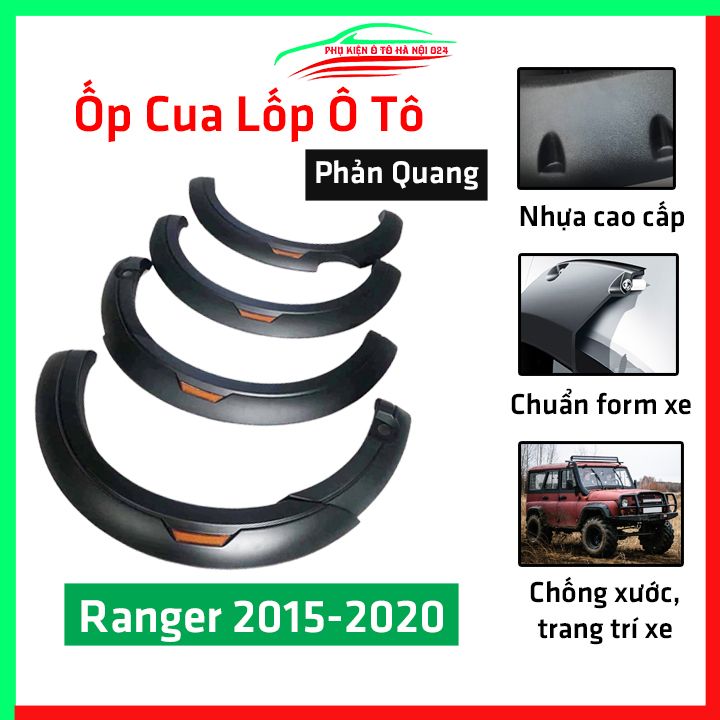 Bộ ốp cua lốp bánh xe ô tô Ranger 2015-2021 Đèn Phản Quang không cảm biến, độ viền cua lốp bảo vệ, trang trí xe hơi
