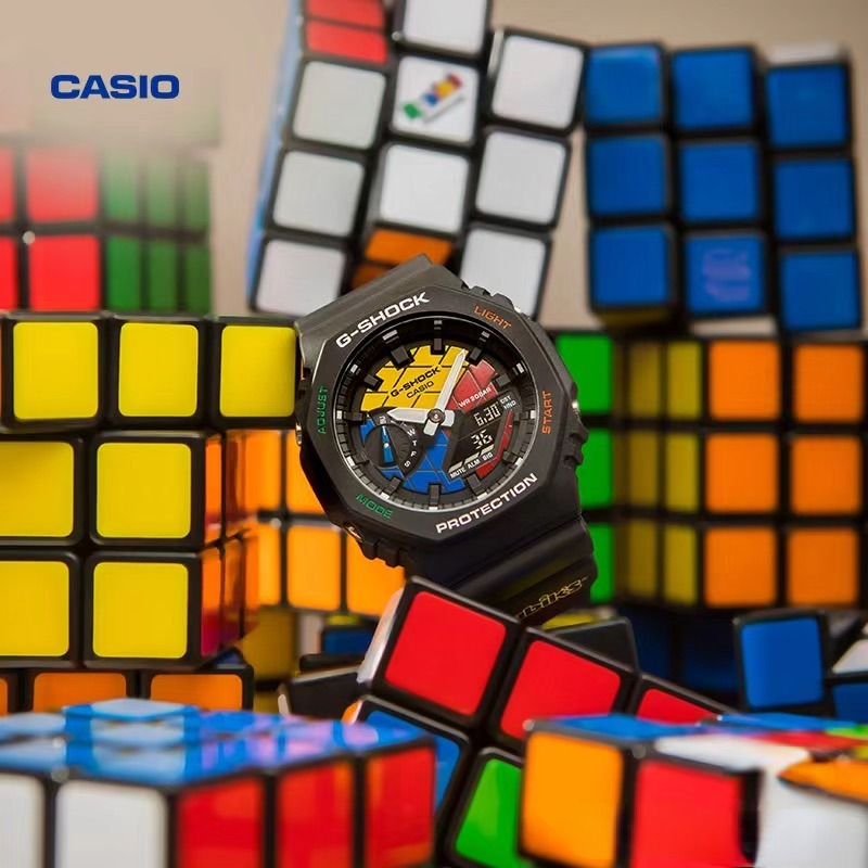 Casio GAE-2100 nam giới và đồng hồ thể thao nữ G-SHOCK & Rubiks Rubik's Cube Đồng nhãn hiệu Rubik's Cube