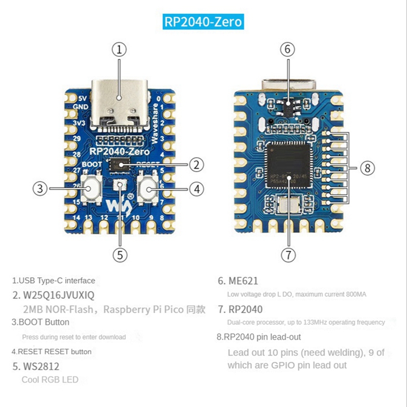 5 Pcs RP2040-Zero RP2040 for Microcontroller PICO Development Board Module Dual-Core M0+ Processor
