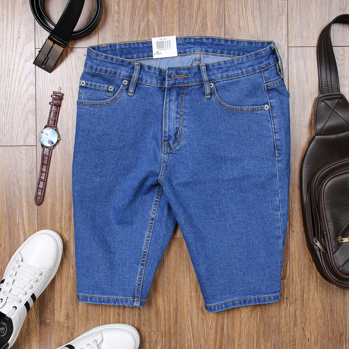 Quần bò ngắn nam short jean trơn không nhăn có big size