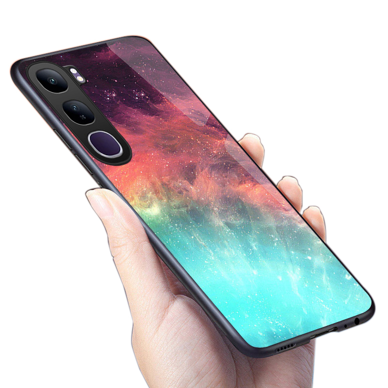 Phone case For Vivo Y21D Back cover Tempered Glass Cover Starry Sky Mirror Couple Design cover For Vivo Y31 Cover cases.