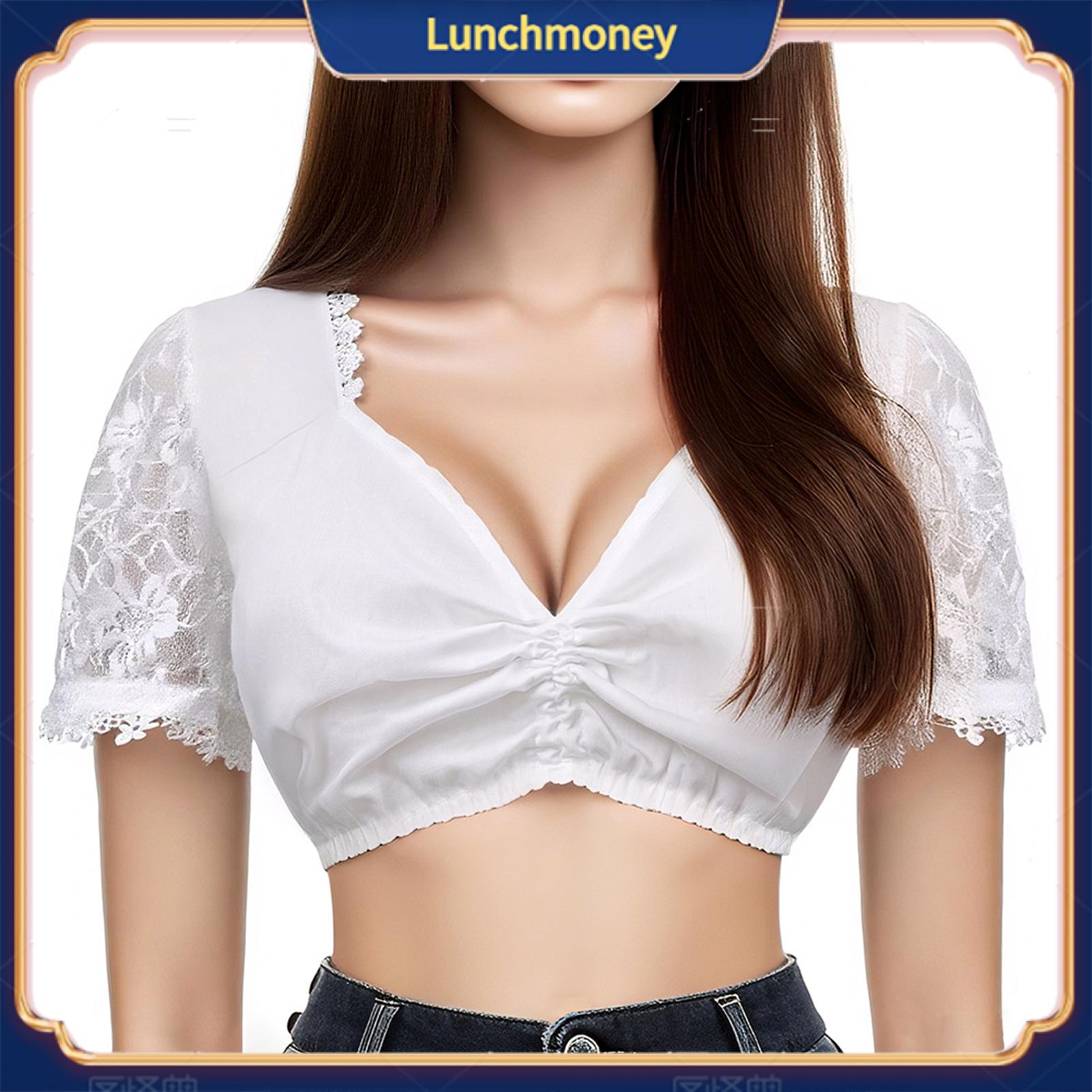 Phụ nữ dirndl áo mùa hè giản dị TEE của phụ nữ truyền thống Đức dirndl Áo ren ngắn tay áo lửng bavarian oktoberfest dân gian trang phục áo hở eo cho lễ hội và trang phục dự tiệc