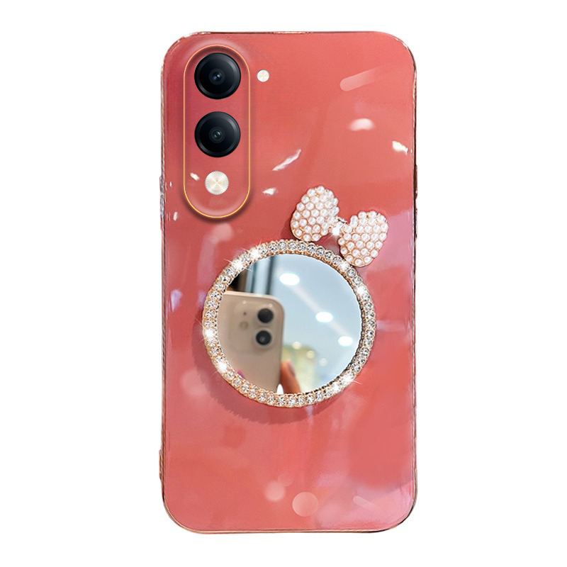 New Phone case Vivo Y04 / Y04S Back cover Soft Plating brick inlaid pearl butterfly makeup mirror Smooth Electroplated for Vivo Y04S / Y04 case. 