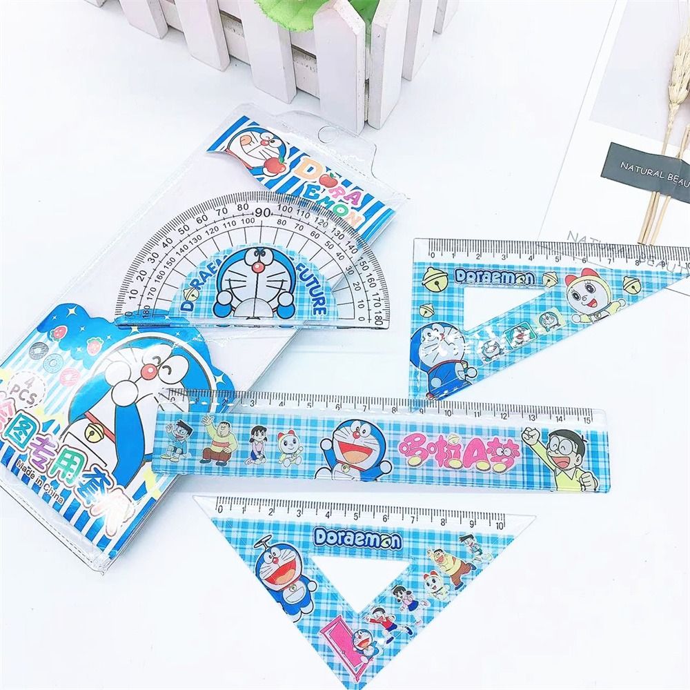 INTANG 4 cái/bộ Đồ dùng văn phòng Thước tam giác Hoạt hình Pikachu Anime Bộ thước kẻ Thước kẻ vẽ Thước kẻ Thước kẻ toán học