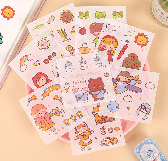 Set 10 miếng sticker, hình dán trang trí cô gái và thú cưng mini ...