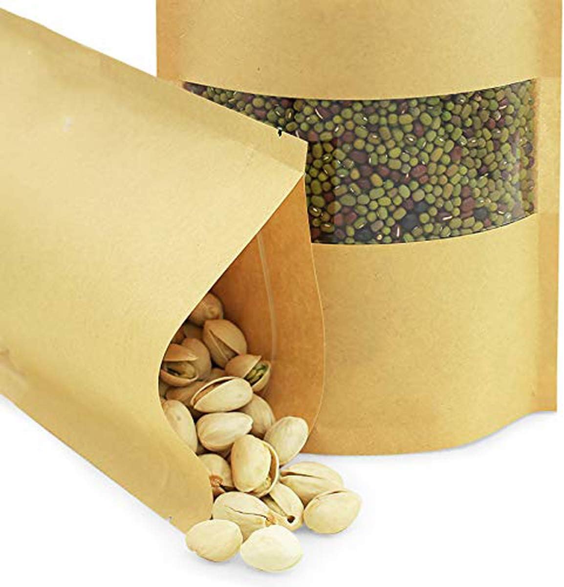 100G - Kraft Paper Bag Stand Up Pouch Food Zip Lock Packaging Window (12CM x 20CM + 6CM = 100G) BROWN - 10 Bags, 50 Bags, 100 Bags, Available. 