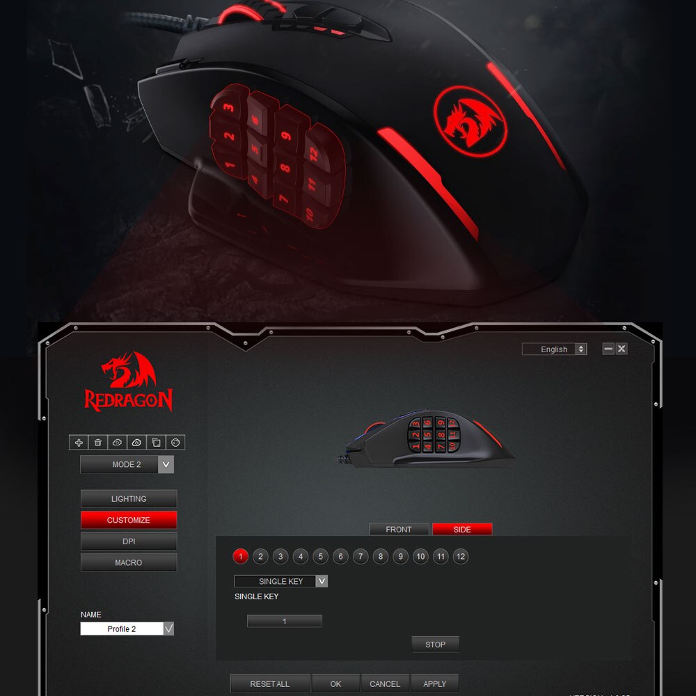 REDRAGON M908 Impact USB Wired RGB Gaming Mouse 12400 DPI 17 Buttons Programmable Game Optical Mice for Computer PC Laptop Meimiao