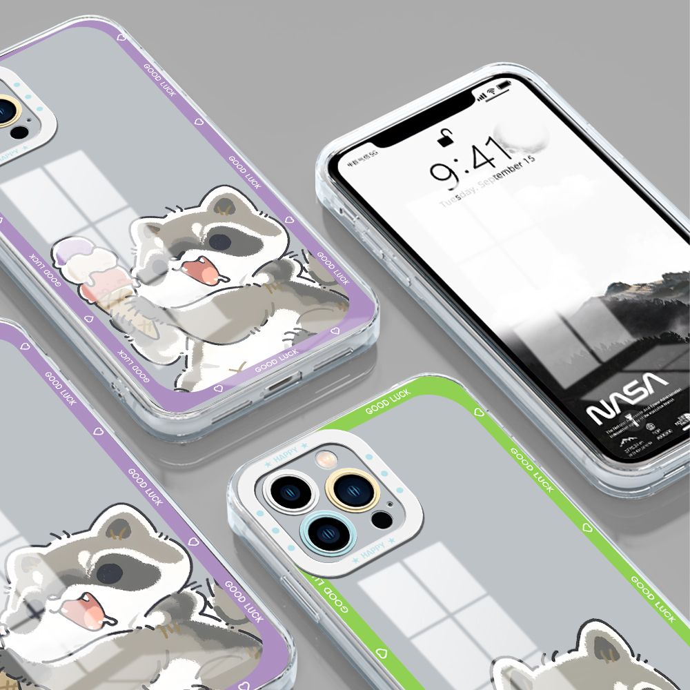 YYDS for Redmi Note 12 4G 9 8 10 11 12 Pro 11s 10s 9T Back Cover Cute Raccoon Transparent Crystal TPU Soft Thin Phone Case. 