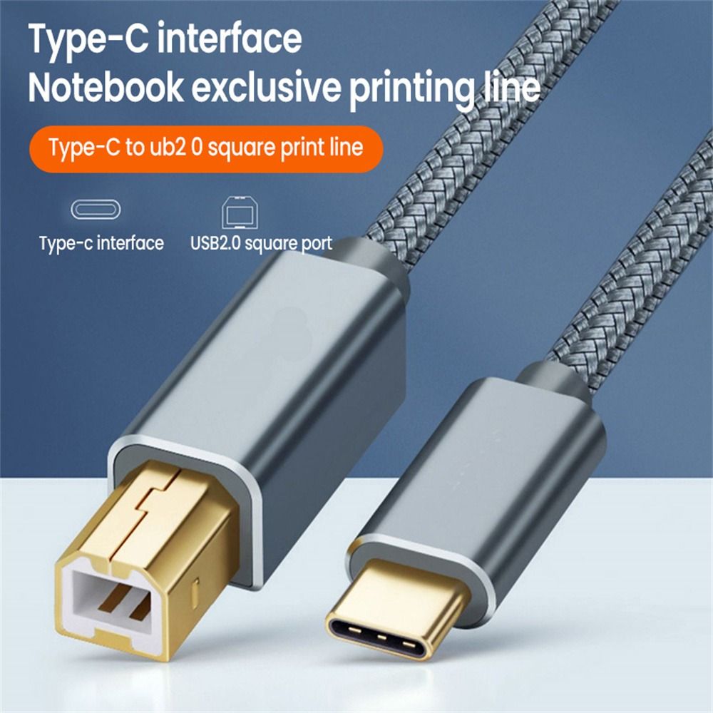 JUNRU3703 Controlle Cable 0.5m/1m/1.5m/2m/3m Data Transfer Data Cables Printer Cable 480Mbps USB B Type C Braided Cable USB C to USB B Cable 480Mbps Printer Cable Type-C Male