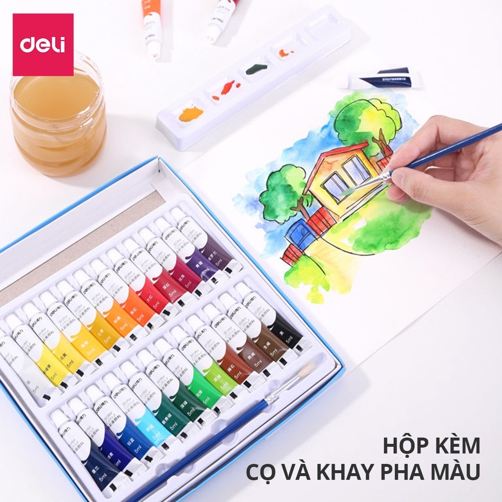 Màu nước dạng tuýp 5ml Deli - 12 màu