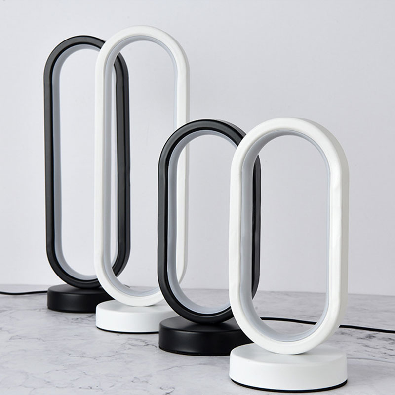 Table lamp Elliptical shape LED table lamp Retro and simple style USB power supply Bedroom bedside warm atmosphere LED nightlight