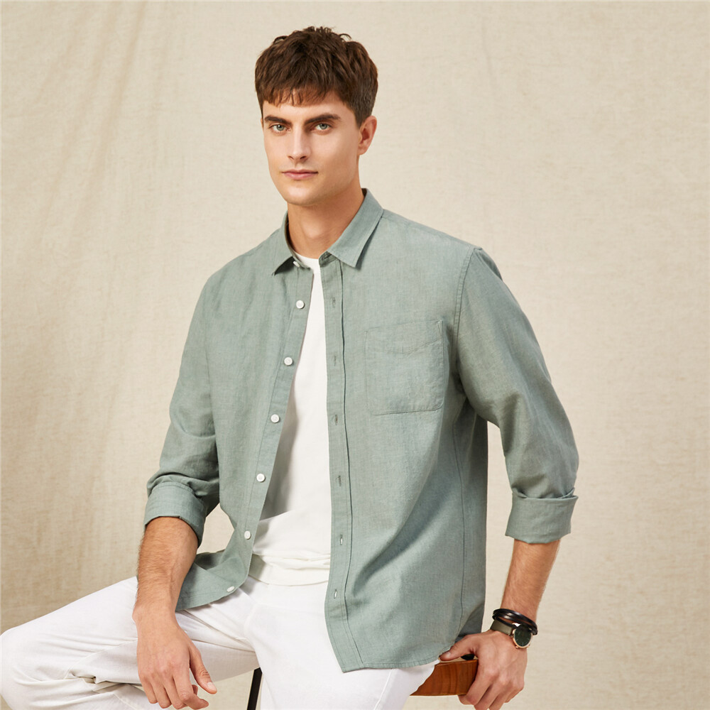 GIORDANO Áo Sơ Mi Nam Dài Tay Linen Shirt 01042201