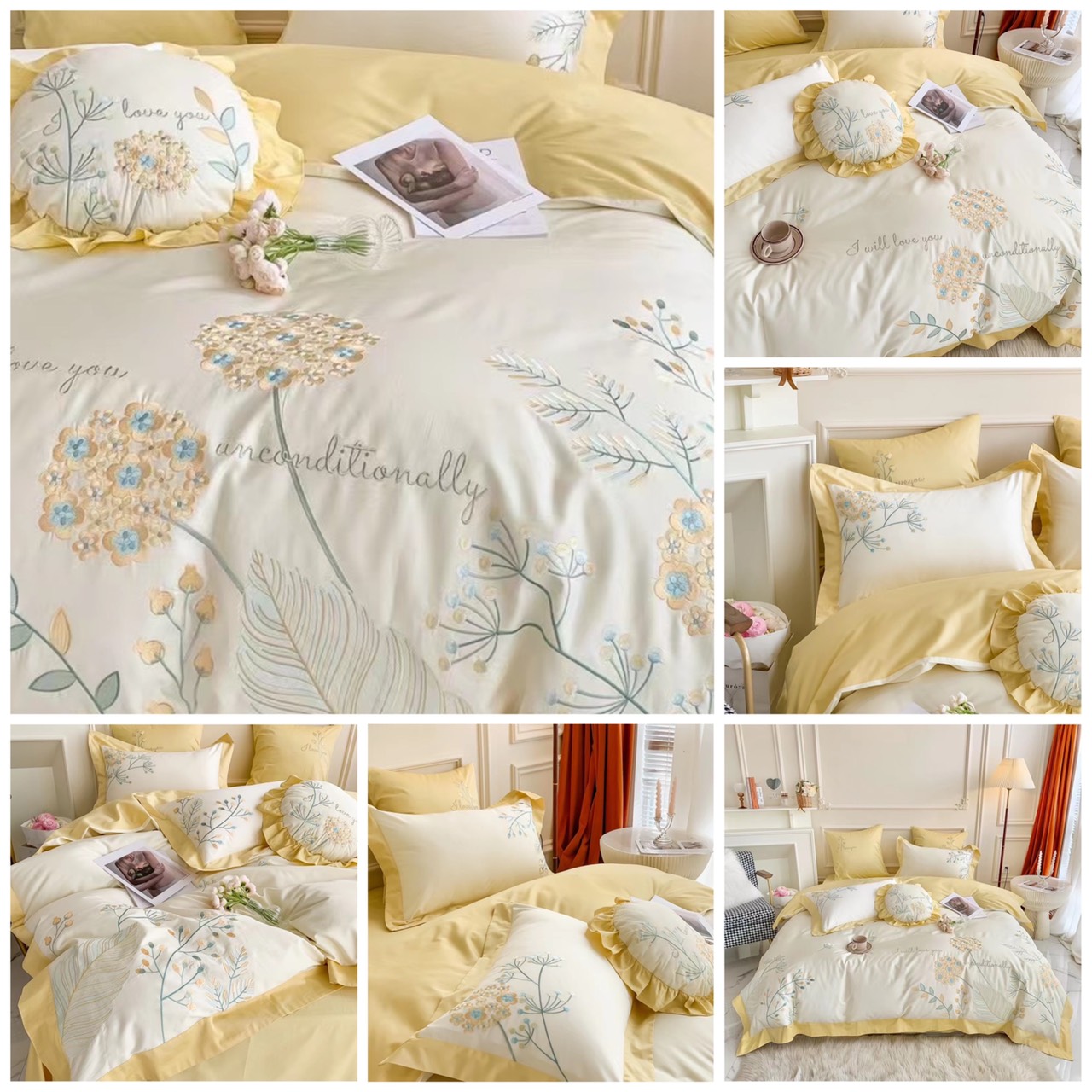 🎶chăn ga gối lụa sateen 100s thêu hoa cẩm tú cầu nhập khẩu set 4 món