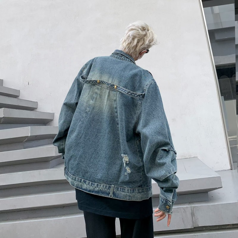 Hanlu American vintage denim jacket Men's fashion jacket handsome hip-hop jacket