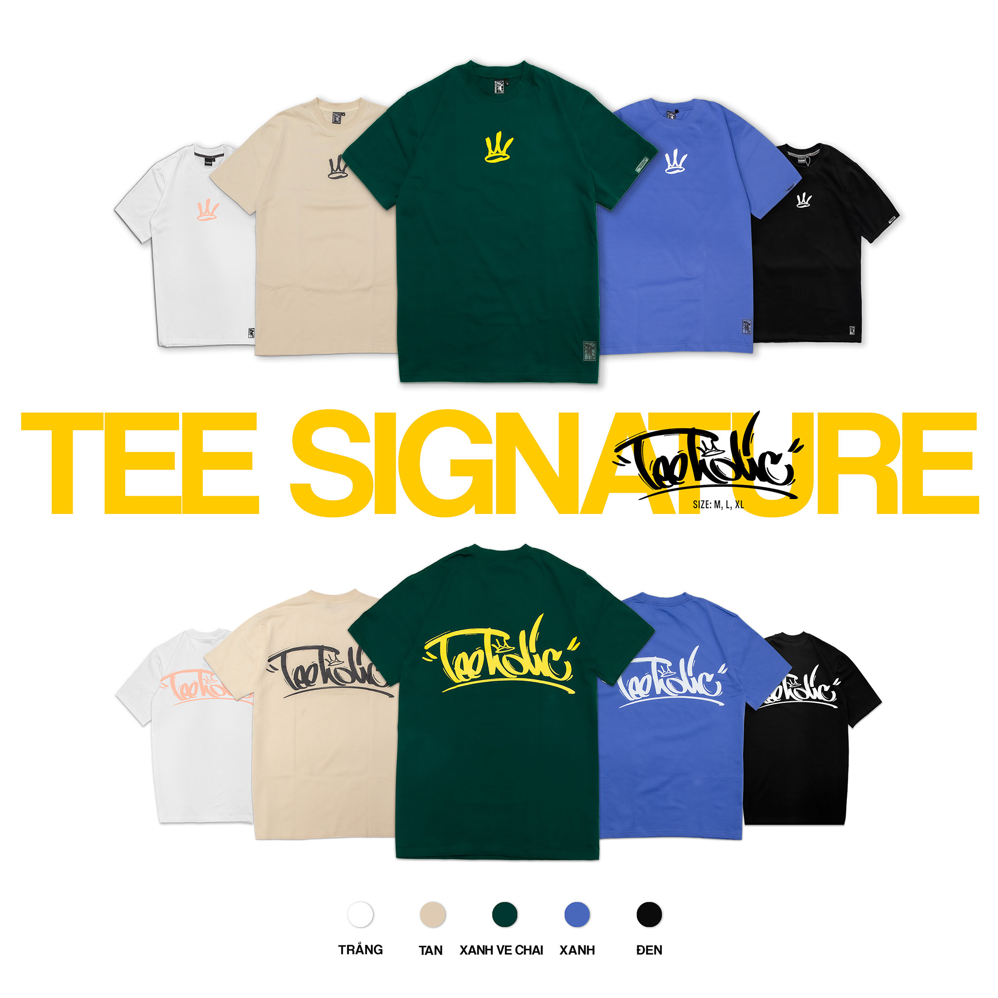 Áo Thun Unisex Signature TeeHolic Trắng Đen Tan