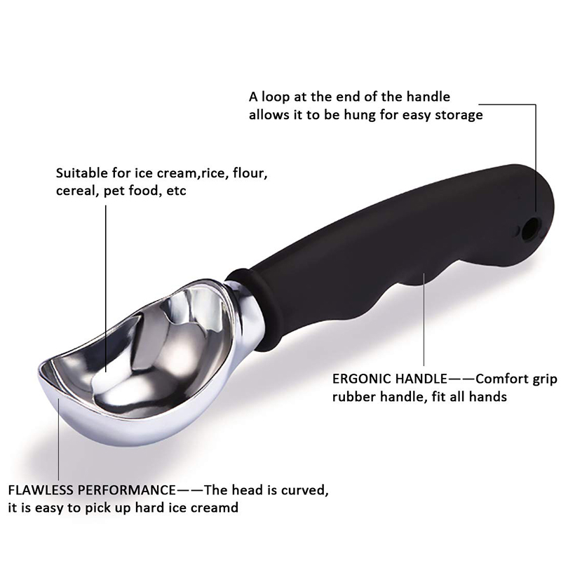Premium Ice Cream Scoop, Dishwasher Safe with Comfortable Handle, Heavy Duty Durable Design, Professional Kitchen Tool for Stuffing, Cookie Dough, Sorbet Black