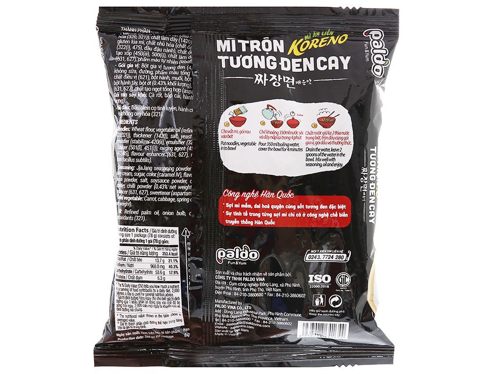 Mì Trộn Tương Đen Cay Koreno Gói 78g
