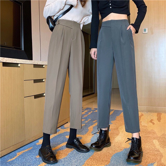 (HOT) Quần Baggy Cạp Cao 2 Cúc Lệch Siêu Đẹp .