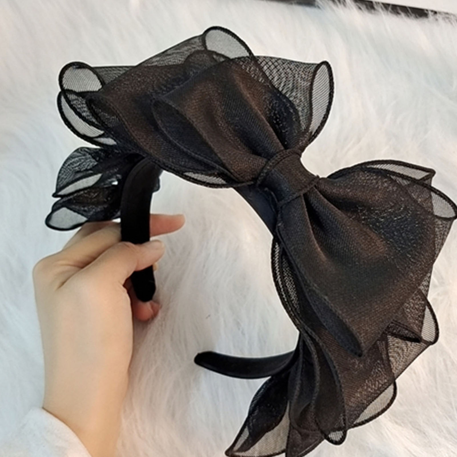 2 băng đô nơ lưới màu đen thời trang thoải mái Băng đô nơ công chúa dành cho nữ Phụ kiện tóc nơ