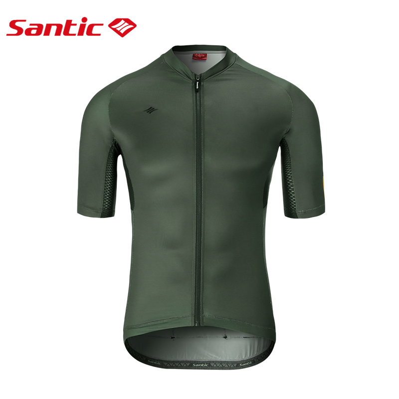 Santic Men Cycling Jersey Short Sleeve Road Bike Breathable UV Protection Anti-slip Quick-dry Reflective Pockets WM0C02156