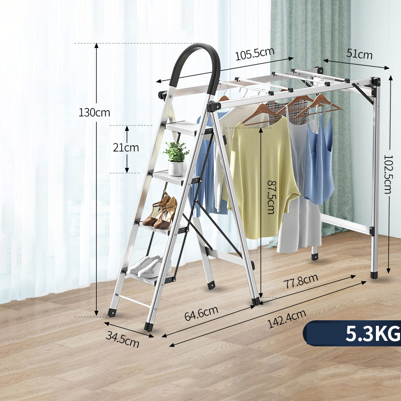 Multifunctional household drying ladder, folding ladder, indoor herringbone ladder, simple,clothes rack, aluminum alloy,dual-purpose thickened aluminum alloy ladder
