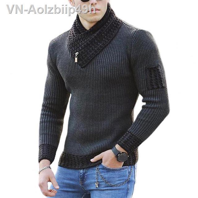 Aolzbiip49h Áo len chui đầu sang trọng dệt kim nhẹ Ấm khăn quàng cổ nam dài tay