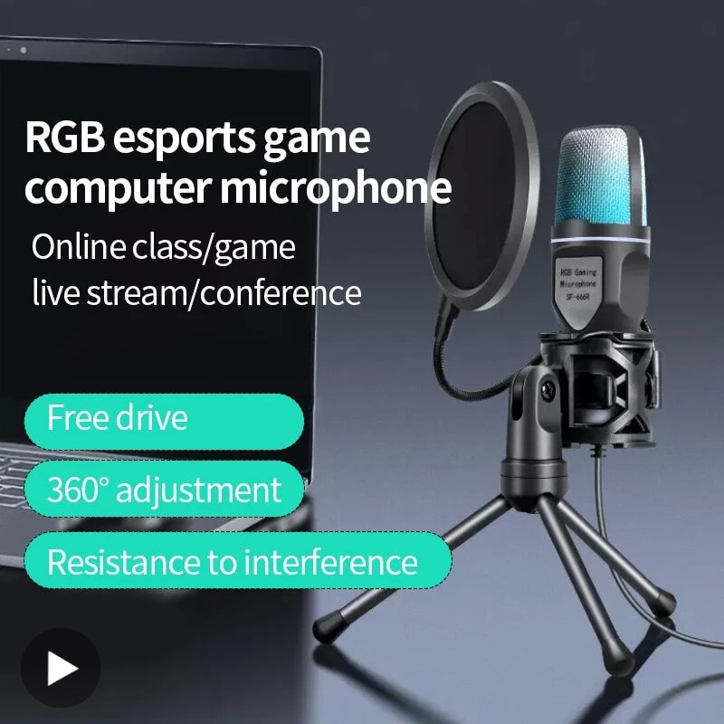 Condenser Professional Microphone Mic For PC Laptop Computer Gaming USB Wired Streaming Podcast Studio Mike Kit Gamer Essory