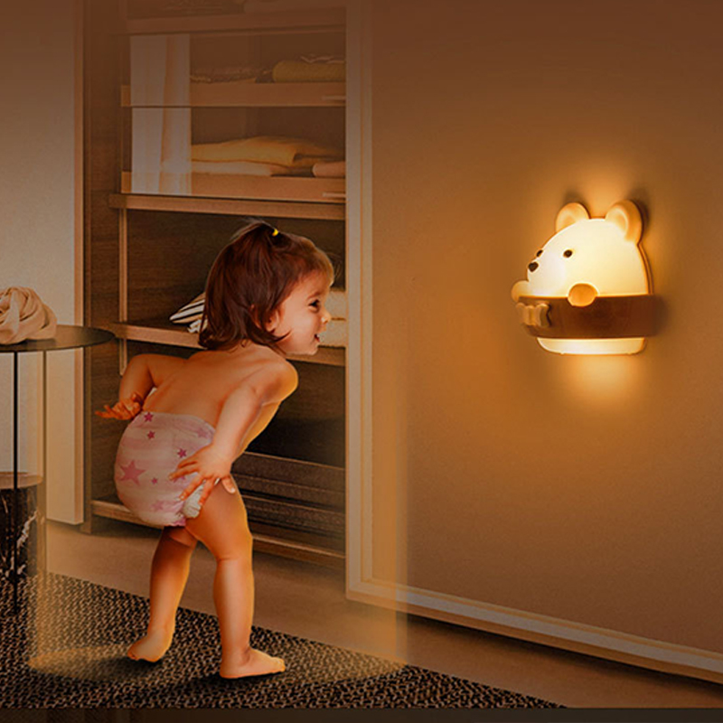Creative bear LED night light charging plug remote control bedroom bedside no perforation eye protection wall light