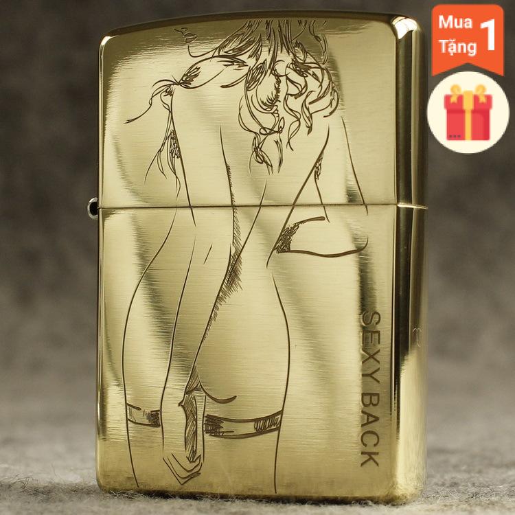 Bật lửa zippo mỹ brushed brass khắc ăn mòn chủ đề body back, hàng chính hãng
