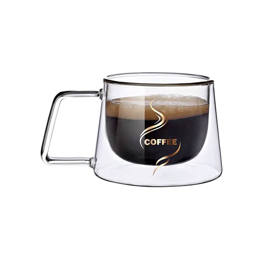 YPB585111 200ml Anti Scalding Clear Double Wall Insulated with Handle Breakfast Mug Double Cup Coffee Tea Cup