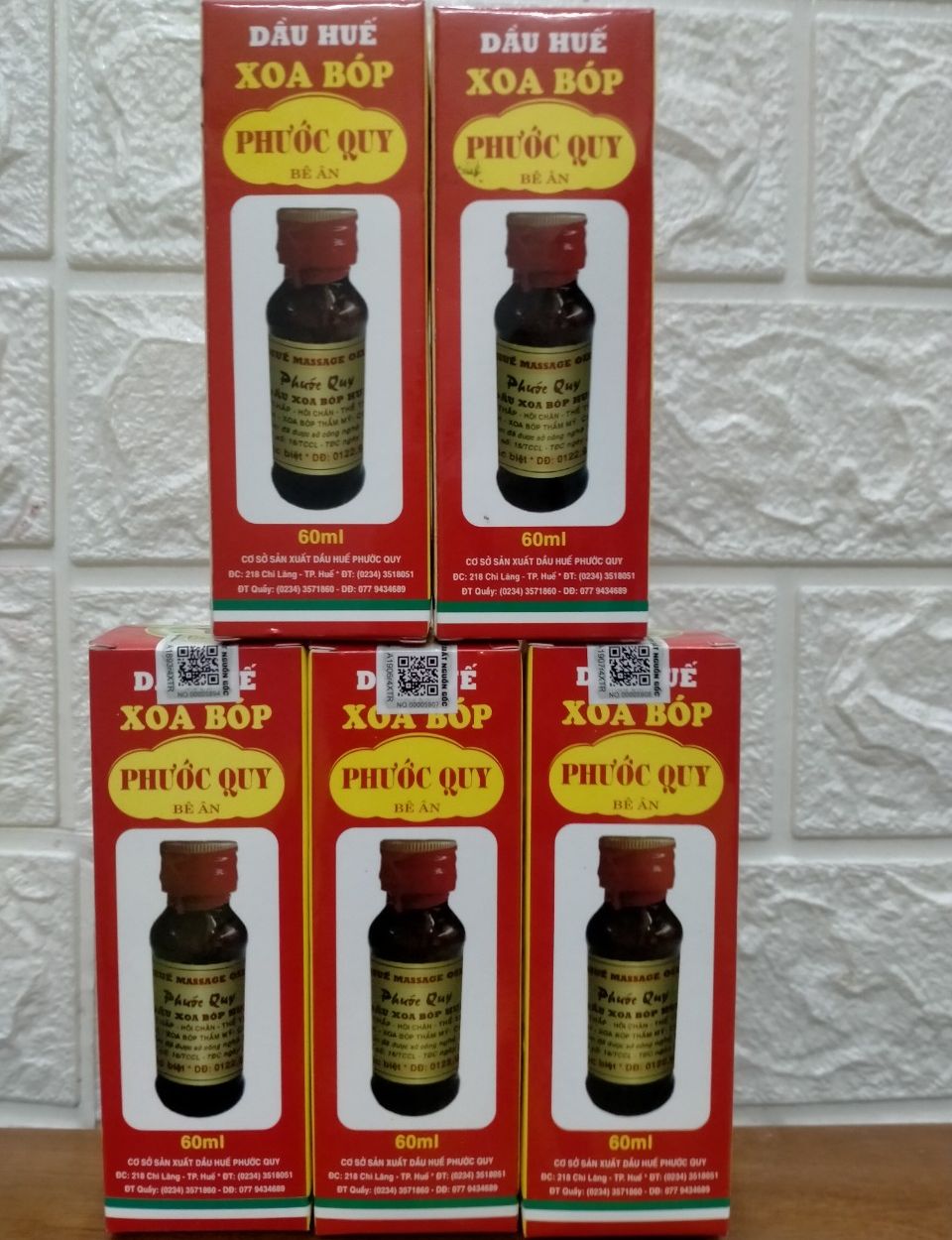 5 Dầu xoa bóp massage Huế Phước Quy ( chính hãng 5 chai x 60ml , loại có hộp )