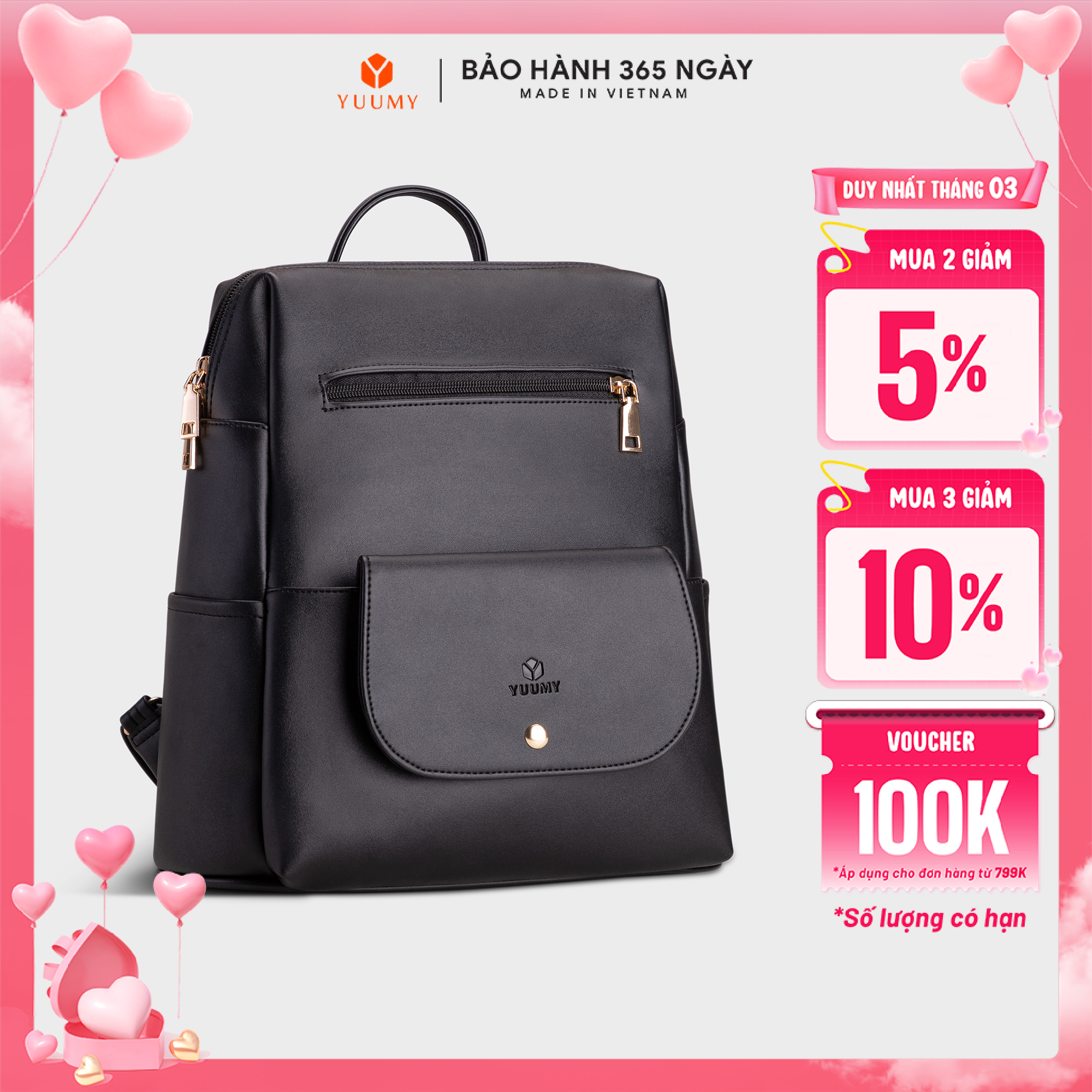 Balo nữ da mịn khóa kéo YUUMY YBA32