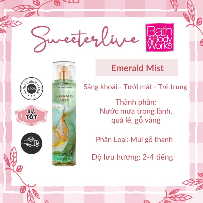 [10ML] Emerald Mist (Bill US) - Xịt thơm toàn thân BATH & BODY WORKS